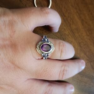 Ring sterling silver amethyst and small CZ diamond
